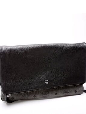 MCM Black Pebbled Leather Fold-Over Messenger Bag